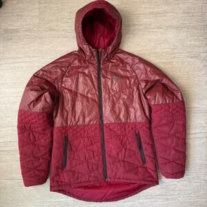 Nike Men's Puffer Jacket Hooded Zip Up Deep Red M Fitted Insulated Lined 575108